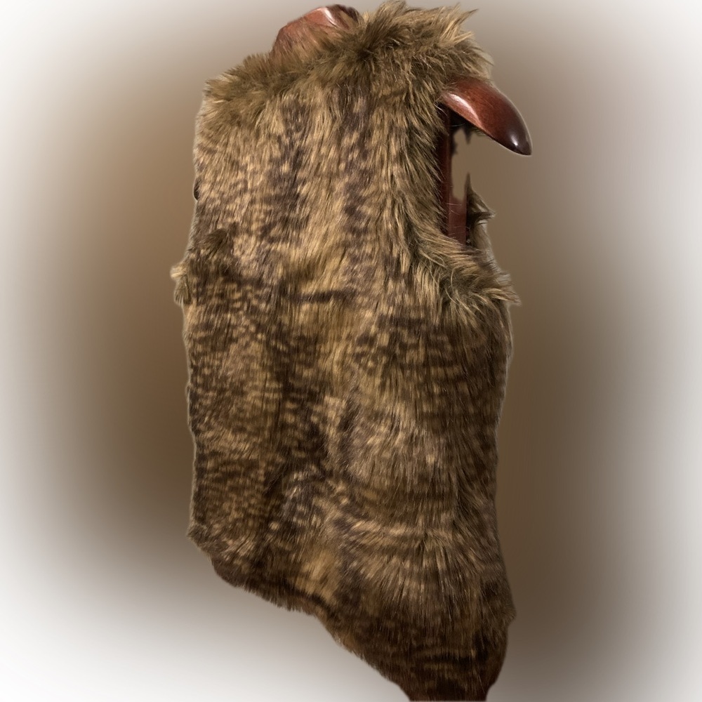 Mossimo Faux Fur Brown Speckled Furry Fuzzy Vest XS Boho Indie Hippie - Picture 6 of 9